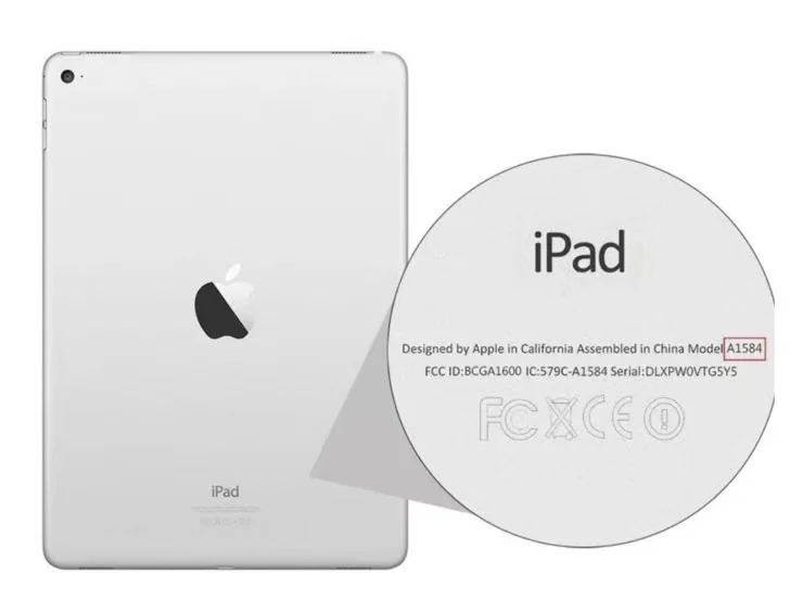 iPad 機背 Model 型號位置示意