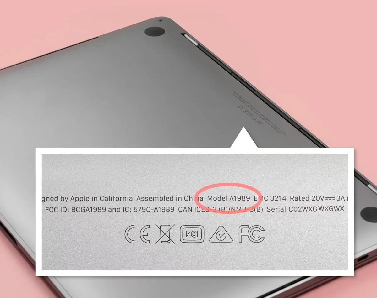 MacBook 機底 Model 型號位置示意